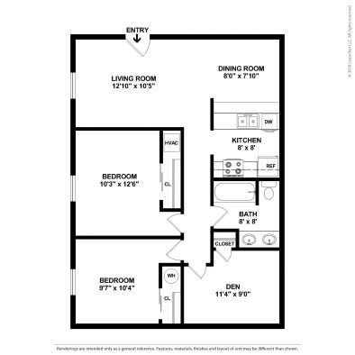 floor plan for a two bedroom apartment at The Chesterfield Apartments