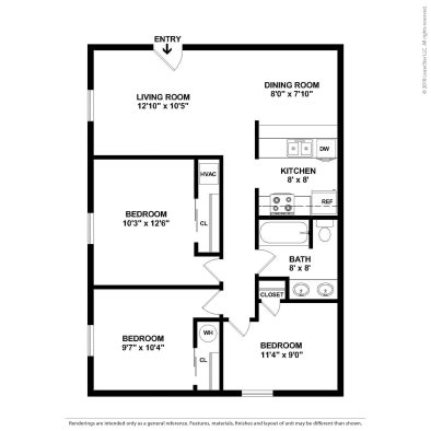 the floor plan for a two bedroom apartment at The Chesterfield Apartments